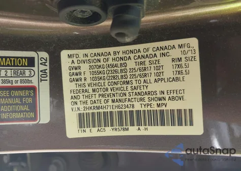 2014 Honda Cr-V Ex-L from USA, damaged, VIN 2HKRM4H71EH623478